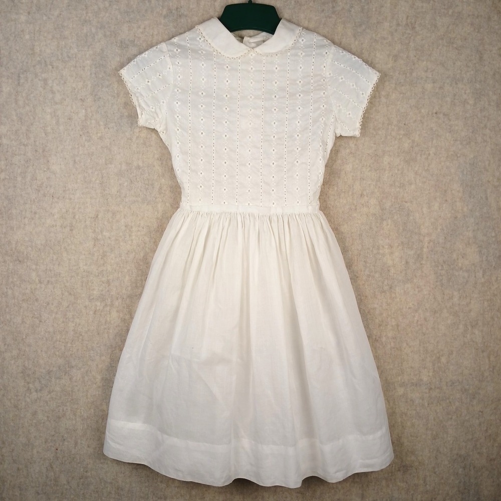VTG Cinderella Broderie Anglaise Eyelet Dress Girls 8? Ivory Party Communion
